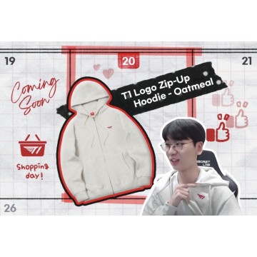 T1 Logo Zip-Up Hoodie - Oatmeal