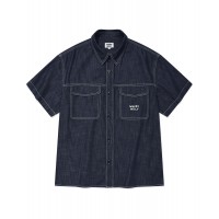 簡易牛仔短袖襯衫 藍色